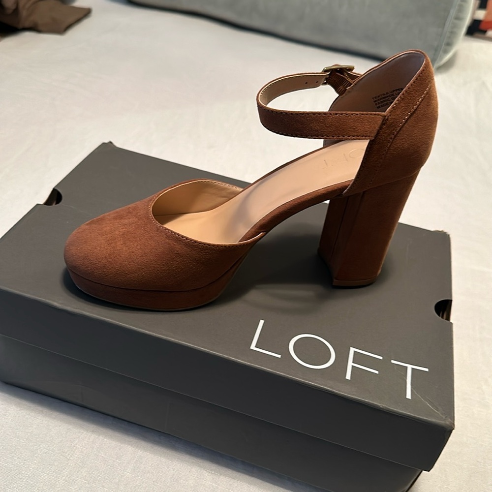 LOFT block platform heels, tan, 7.5M